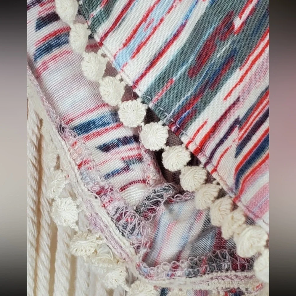 LUSH | Off the Shoulder Striped & Embroidered Pom Poms Blouse Size Large - Picture 3 of 5